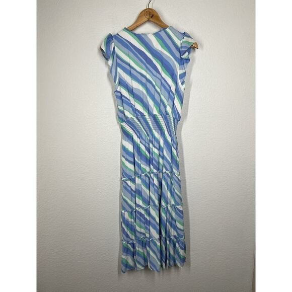 Sail To Sable Tassel Neck Midi Dress Medium Tiered Stripes Smocked Waist Maxi - Picture 5 of 5